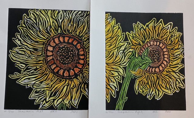 Sunflowers pair Left/Right w watercolors 