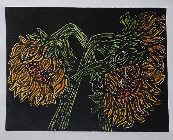 Sunflowers at Night w watercolors