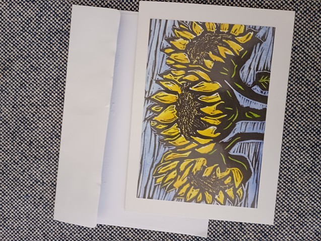 Lot of 5 blank note cards w envelopes photo of print of  Sunflowers