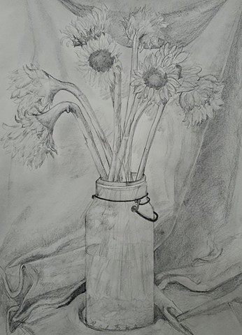 Sunflowers in jar