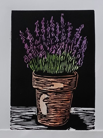 Pot of Lavender w watercolors 