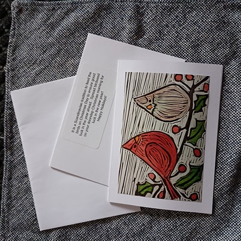Lot of 10 Cardinal birds Christmas cards w envelopes