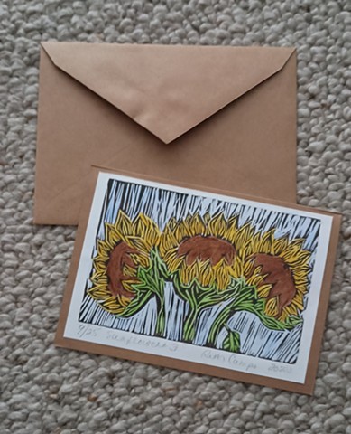 Sunflowers 3 on 5 x 7 brown card