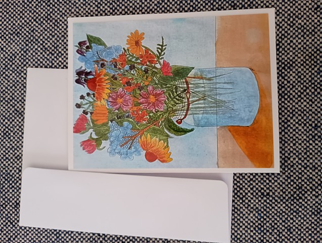 Lot of 5 blank note cards w envelopes photo of summer bouquet