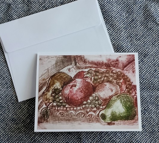 Lot of 5 blank note cards w envelopes photo of Bowl of fruit in color