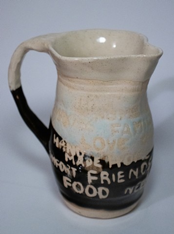 Word pitcher. electric fired white stoneware. 2024