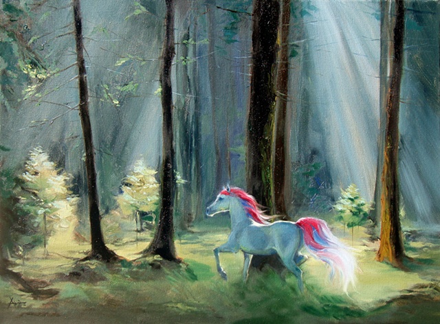 aimee kuester painting art artwork unicorn forest oil paint magical the last unicorn 