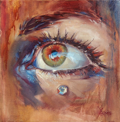 aimee kuester artist painting oil paint colorful self portrait eye art artwork commission green eyes brown 