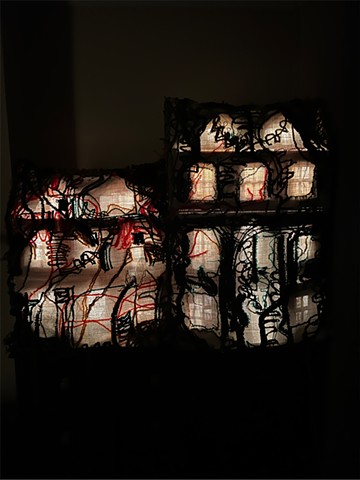 Couched, nighttime view, at Small House Gallery, London, curated by Eldi Dundee