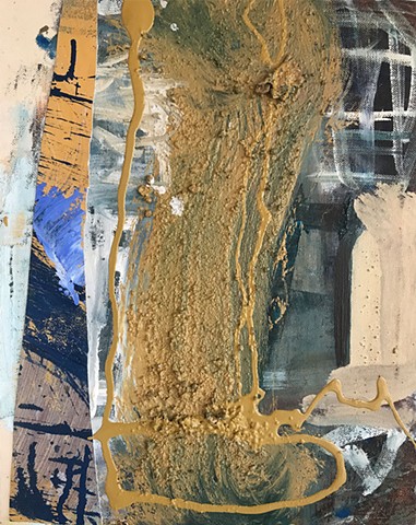 Mark Time, oil, sand, collage, enamel on canvas, 30x20 cm, 2023
