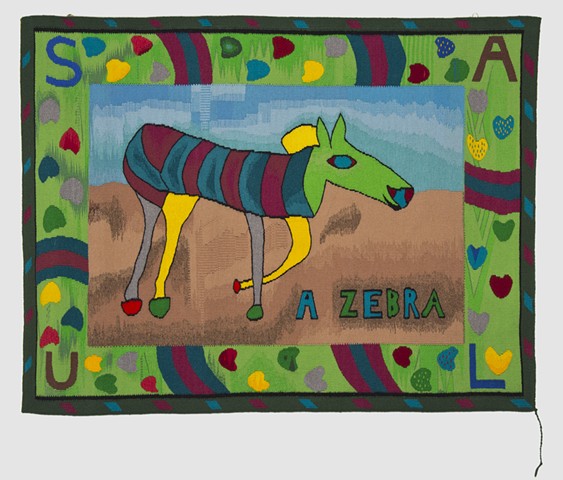"Saul Alegria's 'A Zebra'" is a handwoven tapestry in wool on cotton. 42 in. x 60 in. 