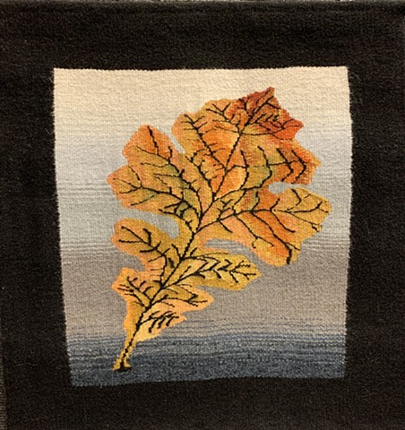 "Oak Leaf in Early Winter" is a handwoven tapestry of wool on cotton. 20 in. x 24 in. 