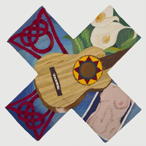 "When I Was Seventeen" is a shaped, handwoven tapestry of wool on cotton. 36 in. x 36in. 