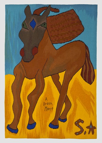 "Saul Alegria's 'A Brown Horse'" is a handwoven tapestry of wool on cotton. 24 in. x 32 in. 