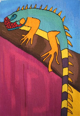 "Saul Alegria's 'A Common Iguana'" is a handwoven tapestry of wool on cotton. 23 in. x 27 in.. 
