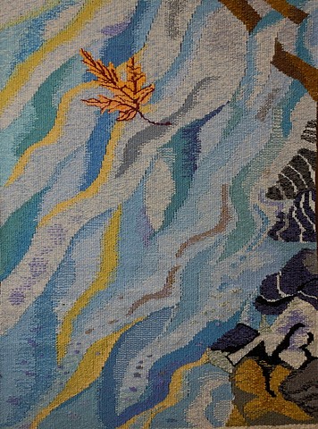 "The Leaf's Journey" is a handwoven tapestry of wool on cotton, 18 in. x 23 in. 