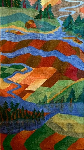 "For Darcy Farrow" is a handwoven tapestry of wool on cotton, 20 in. x 37 in. 