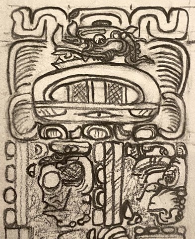 Closeup of Xook glyph, Maya at Peabody Museum