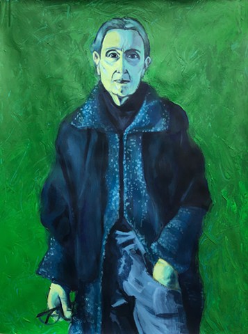 Artist's mother in blue and green