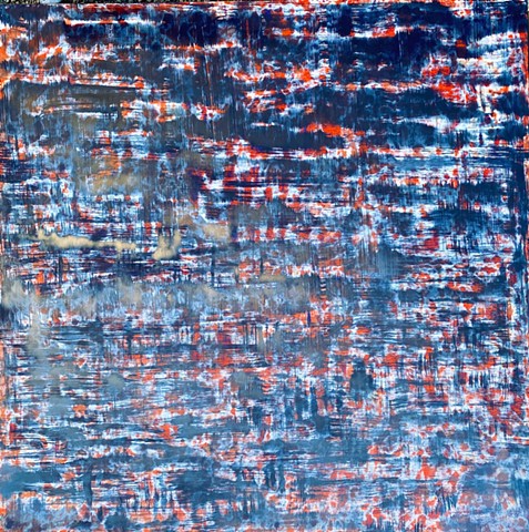 red, blue, panel, abstraction, large painting