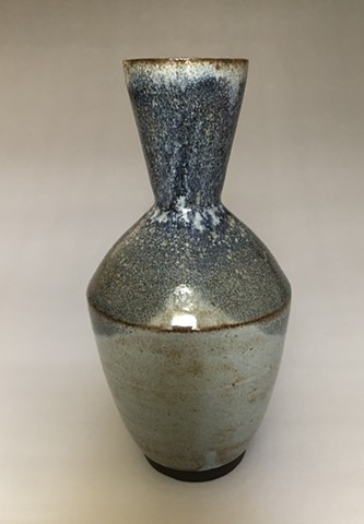 vase with angular neck, layered blue glazes