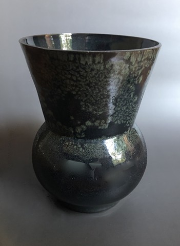 large flared vase, black with eggshell