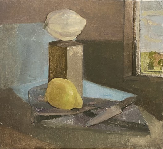White Squash, Quince, and Knife