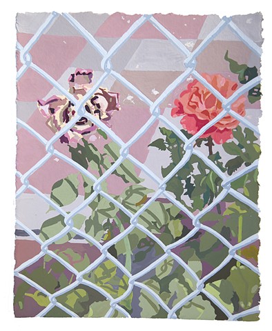 Two Roses with Chain Link Fence