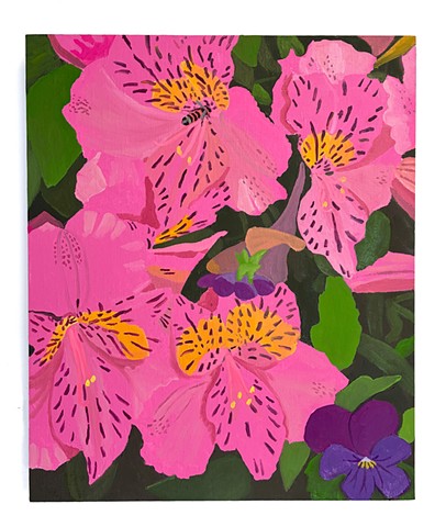 Violets and Pink Princess Lillies