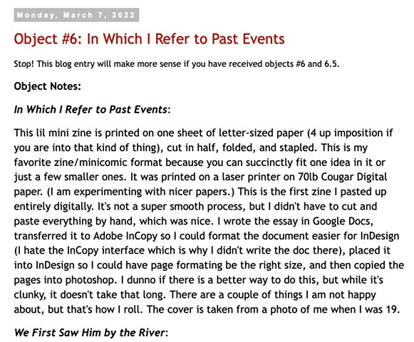 Object 6: In Which I Refer to Past Events Blog Entry