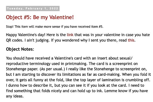 Object 5: Be My Valentine Blog Entry