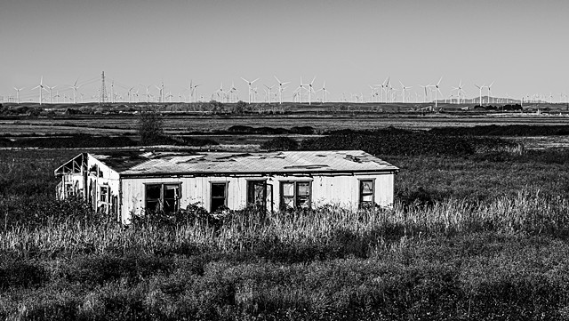 Abandoned House and Windmills