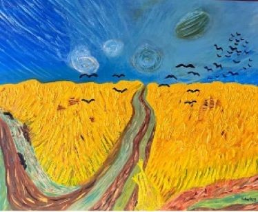 Wheatfield With Planets and Crows