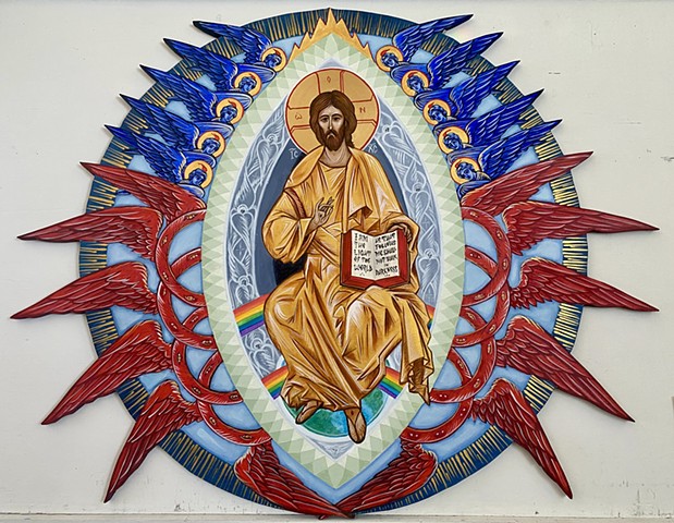 Christ Pantocrator panel, in studio