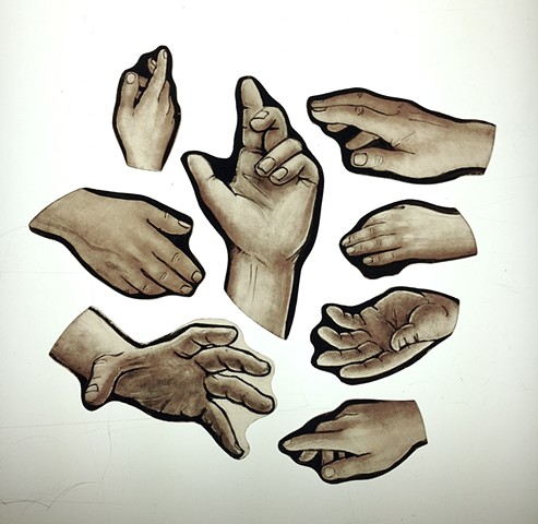 hands of figures, (executed for Sunlites Stained Glass, NYC)