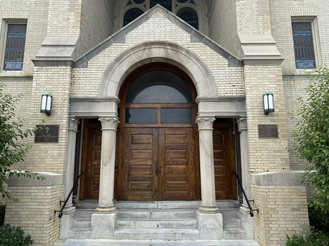 the stained glass will go above the doors