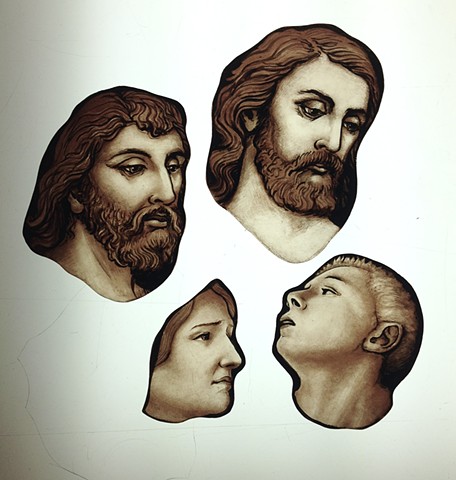 Heads, Healing of the Child (executed for Sunlites Stained Glass, NYC)