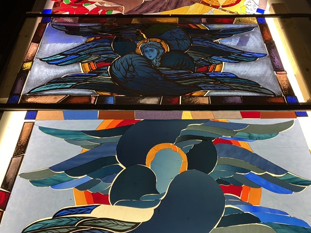 The seraphim panels in process of being glass-painted
