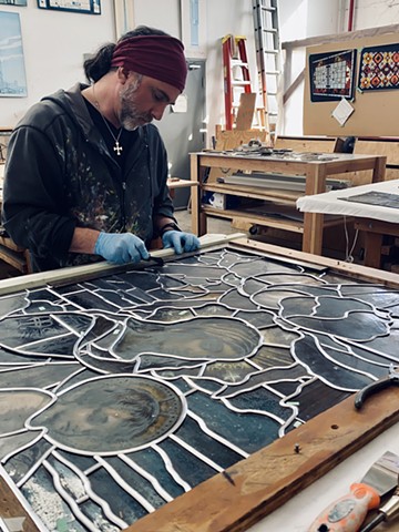 Restoring a Meyer Munich window panel at the Arthur Stern Studios, Benicia CA