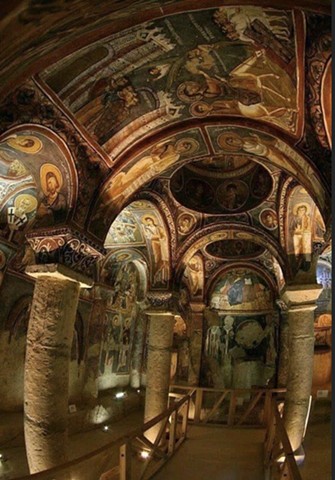 Inside of one of the Dark Churches in Cappadocia Turkey, which was used as a model for the iconographic scheme
