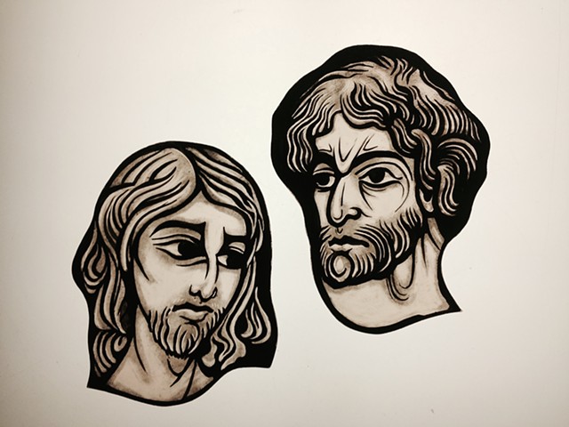 heads, Christ and John the Baptist (executed for Sunlites Stained Glass, NYC)