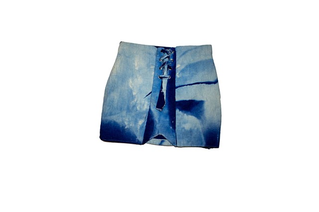 The Slanted Horizon (3'x2.5') handmade skirt from large cyanotype