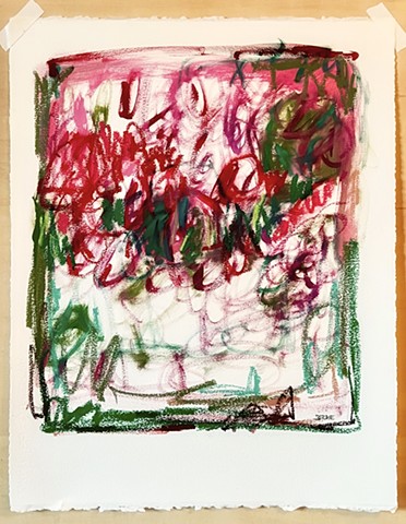 Cheerful Mental Patient Scribbles with Red and old Mauve