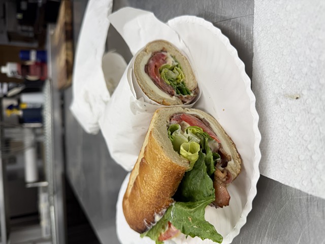 Addie's BLT- fresh mozzarella, bacon, garlic aioli, black pepper, romain lettuce and tomato on a toasted sub roll