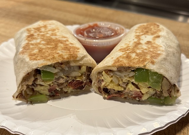 Pulled pork breakfast burrito