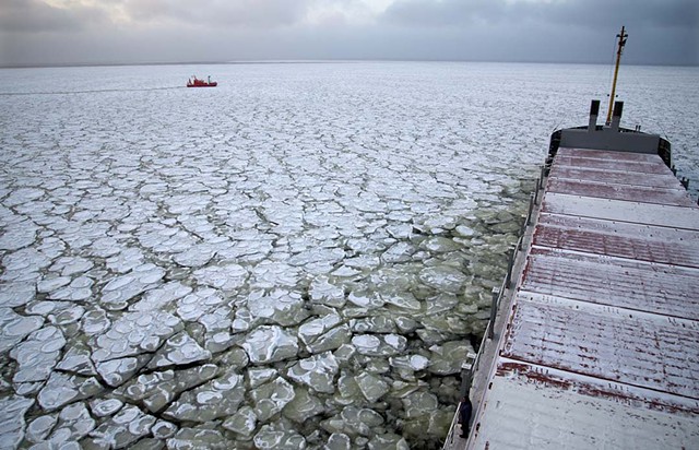 The Thule waits for a pilot boat to approach; From "Majestic Monotony"