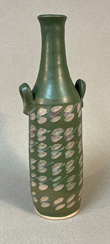 Medium Green Vase with Engobe pattern