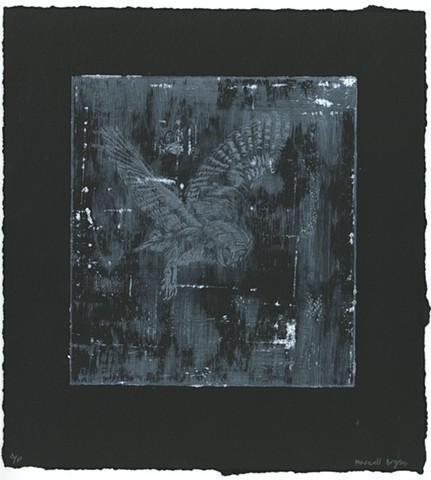Owl on Black - Monoprint
