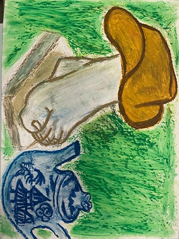 Oil Pastel Cowboy Foot with Teapot