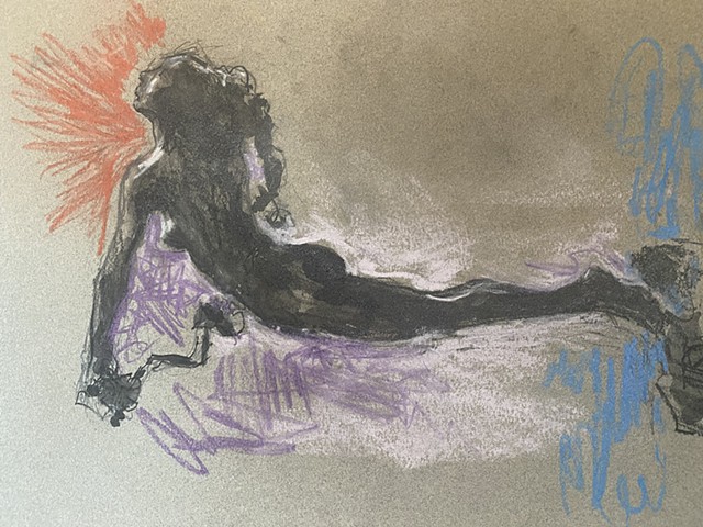 pastel nude on gray paper